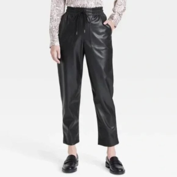 a new day Pants - A New Day Women's High-Rise Faux Leather Tapered Ankle Pull-On Pants M